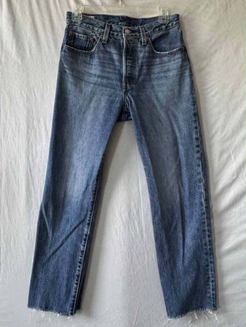 Levi's Jeans 26x28 Medium Wash 501 Straight Button Fly Frayed Raw Hem